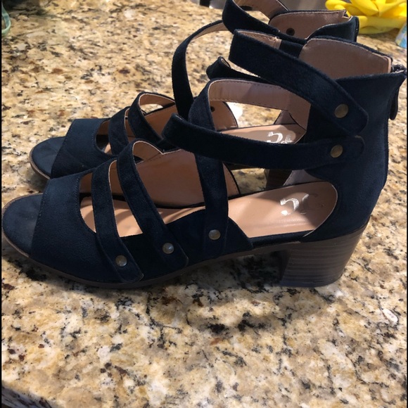 Faux suede open toe multi strap heeled sandals - Picture 3 of 8